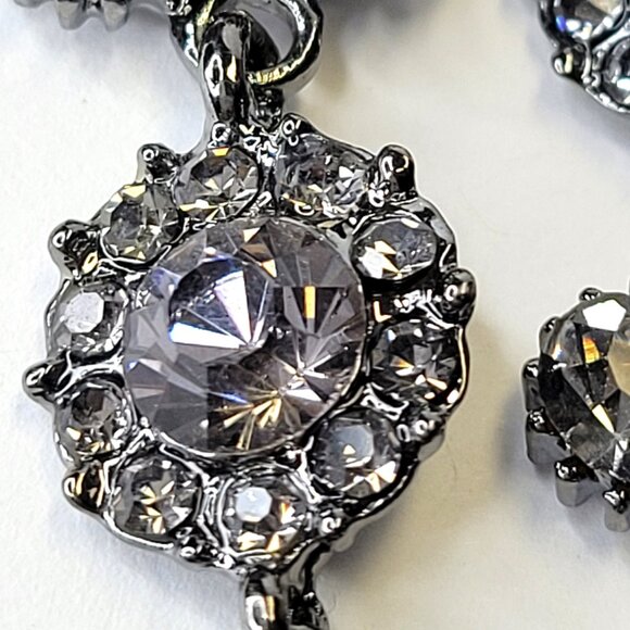 Rhinestone Chandelier Statement Earrings Smoky Grey or Light Black Long Earrings - Picture 7 of 11